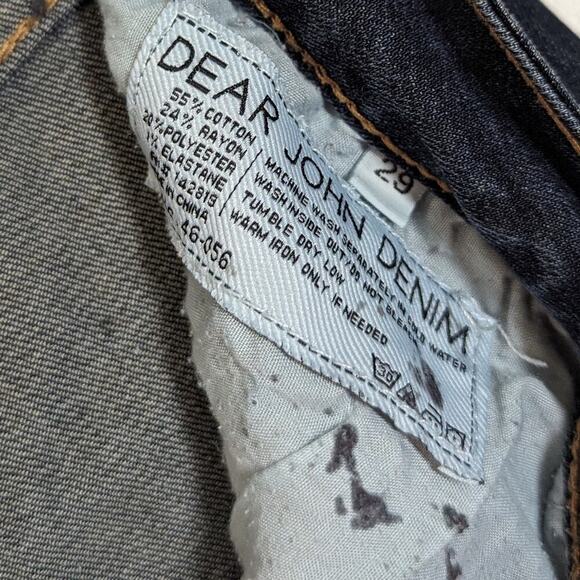 Dear John Dark Wash Stretch Denim Whiskering Low Rise Skinny Jeans Size 29 - Picture 6 of 6